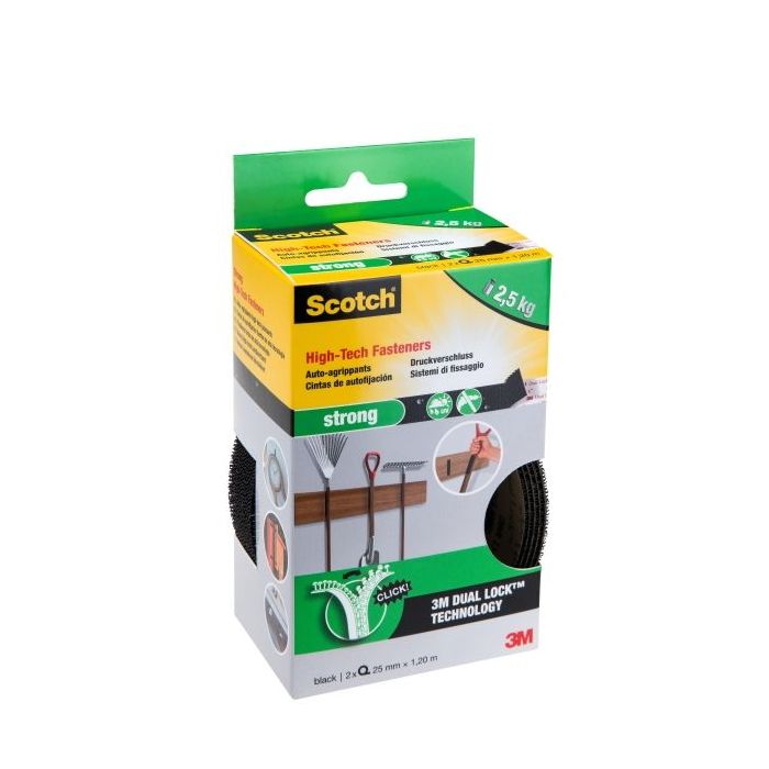 Scotch Pack de 2 Cierres Adhesivos Reposicionables - 25mm x 1.2m - Color Negro