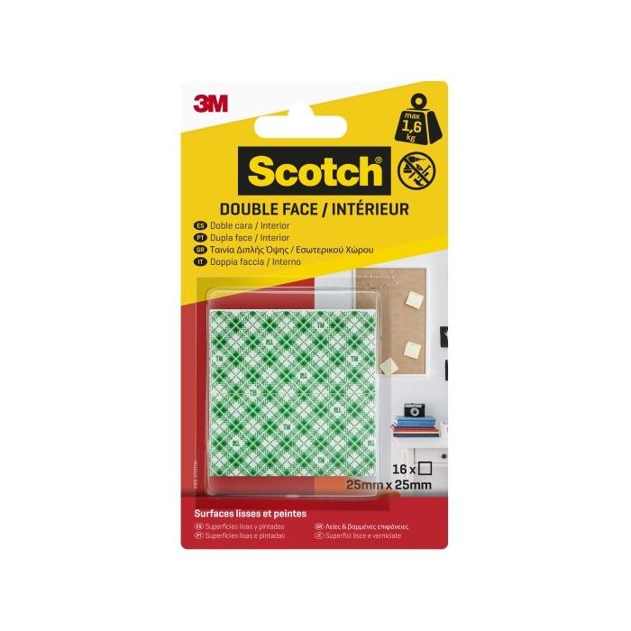 Scotch Pack de 16 Adhesivos de Montaje - 25x25mm - Uso en Interior - Cuadrado - Color Blanco