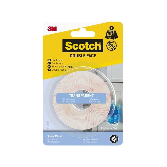 Scotch Cinta Adhesiva de Doble Cara - 19mm x 3m - Color Blanco