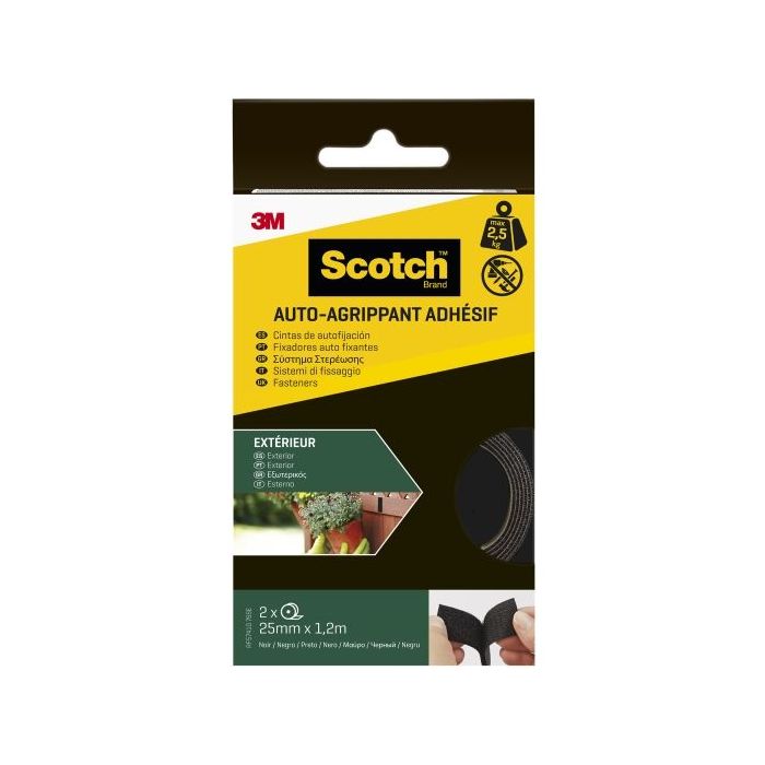 Scotch Cierres Adhesivos Reposicionables - 25mm x 1.2m - Uso en Exterior - Color Negro