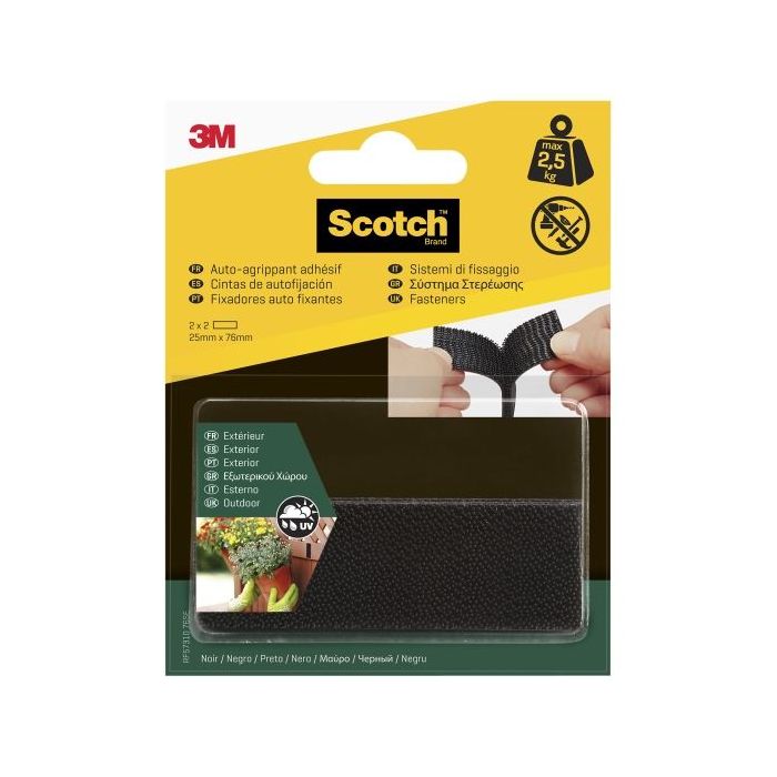 Scotch Pack de 2 Cierres Adhesivos Reposicionables - 25x76mm - Uso en Exterior - Color Negro