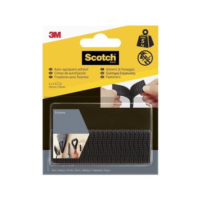Scotch Extreme Pack de 2 Cierres Adhesivos Reposicionables - 25x75mm - Color Negro