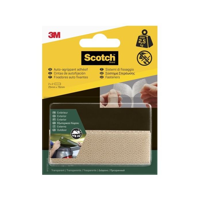 Scotch Pack de 2 Cierres Adhesivos Reposicionables - 25x76mm - Uso en Exterior - Color Transparente