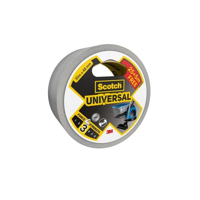 Scotch Universal Cinta Adhesiva Americana - 48mm x 30m - Promocion 25m + 5m Gratis - Color Plata