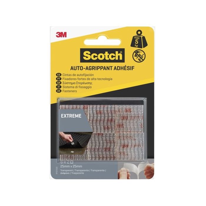 Scotch Extreme Pack de 6 Cierres Adhesivos Reposicionables - 25x25mm - Color Transparente