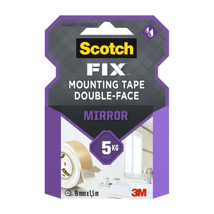 Scotch-Fix Cinta de Montaje de Doble Cara para Espejos - 19mm x 1.5m - Color Blanco