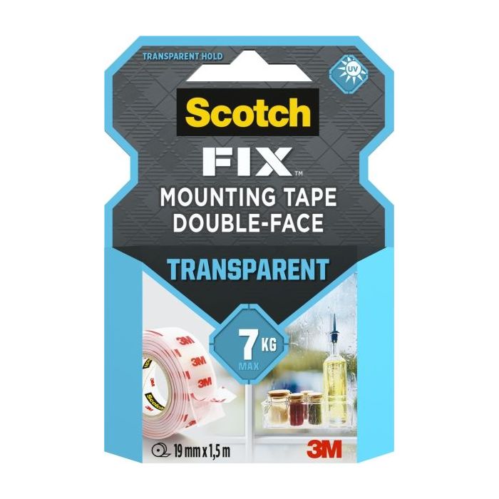 Scotch-Fix Cinta de Montaje de Doble Cara Transparente - 19mm x 1.5m - Color Transparente