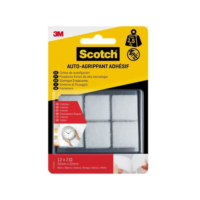 Scotch Pack de 12 Cierres Adhesivos Reposicionables - 22x22mm - Uso en Interior - Color Blanco