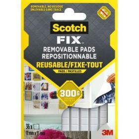 Scotch-Fix Pack de 36 Tiras Adhesivas Reutilizables - 11mm x 15mm - Color Blanco