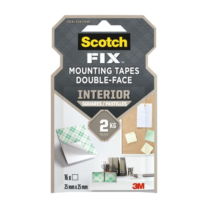 Scotch-Fix Pack de 16 Cuadrados Adhesivos de Doble Cara para Interior - 25 mm x 25mm - Color Blanco