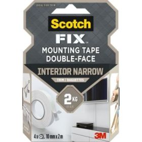 Scotch-Fix Pack de 4 Cintas de Montaje de Doble Cara - 10 mm x 2m - Color Blanco