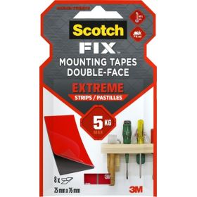 Scotch-Fix Pack de 8 Tiras de Montaje Extremo de Doble Cara - 25x76mm - Color Negro
