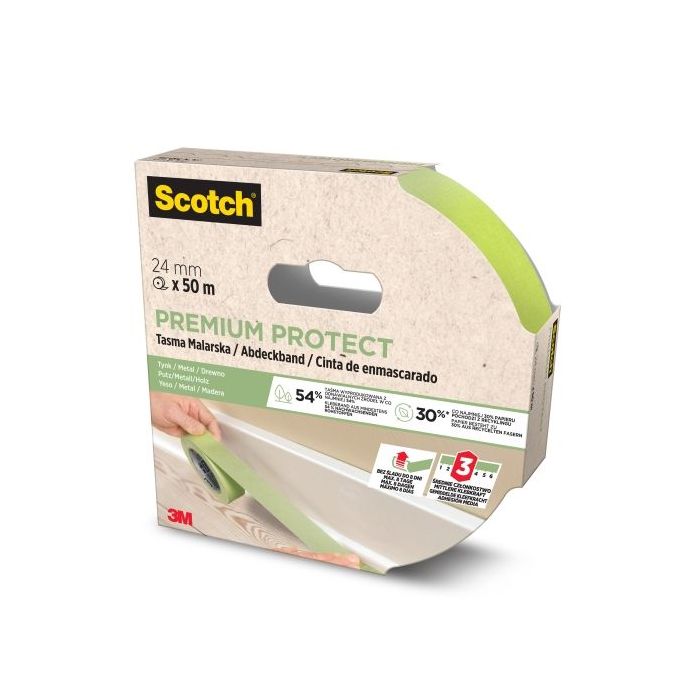 Scotch Premium Protect Cinta de Enmascarar - 24mm x 50m - 70% PEFC - Color Verde
