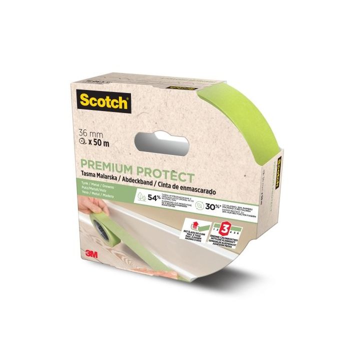 Scotch Premium Protect Cinta de Enmascarar - 36mm x 50m - 70% PEFC - Color Verde