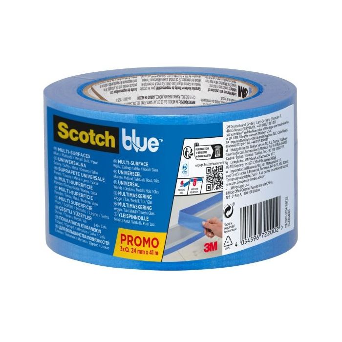 Scotchblue Pack de 3 Cintas de Enmascarar - 24mm x 41m - 100% PEFC - Multisuperficie - Color Azul