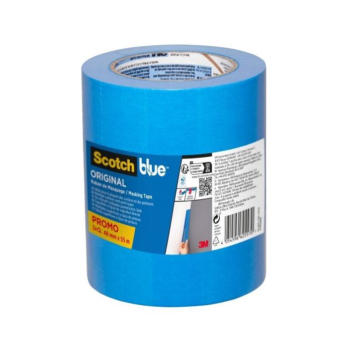 Scotchblue Original Pack de 3 Cintas de Enmascarar - 48mm x 55m - 100% PEFC - Multisuperficie - Color Azul