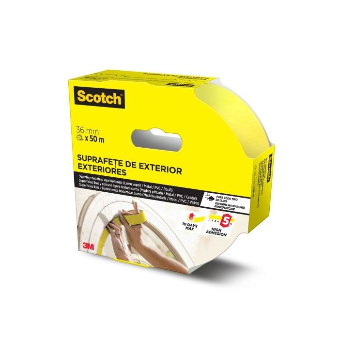 Scotch Cinta de Enmascarar - 36mm x 50m - Uso en Exterior - Color Amarillo