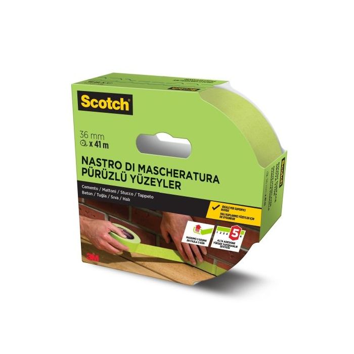 Scotch Cinta de Enmascarar - 36mm x 41m - Certificado PEFC - Superficies Rugosas - Color Verde