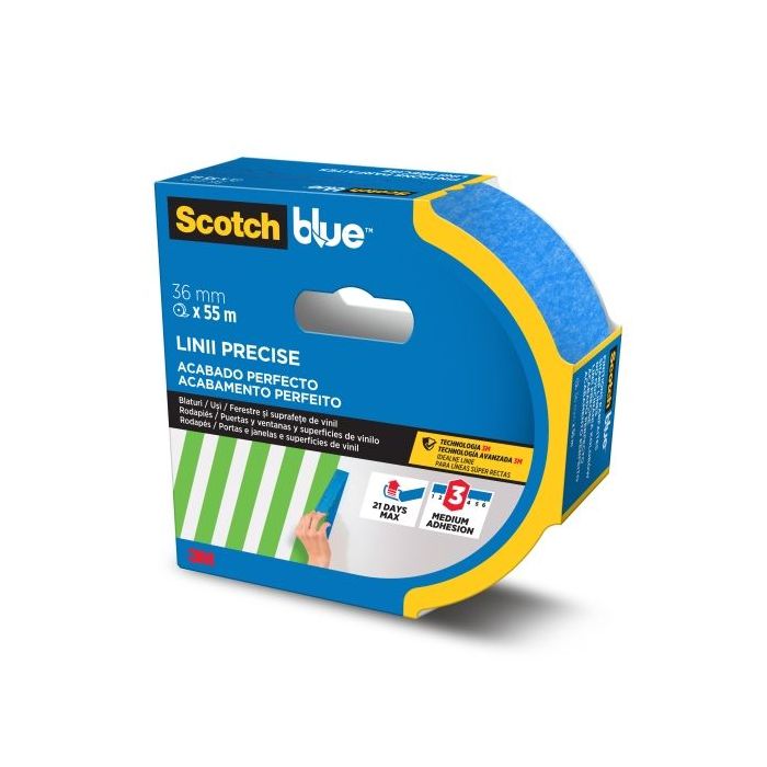 Scotchblue Cinta de Enmascarar para Lineas Precisas - 36mm x 55m - 100% PEFC - Color Azul