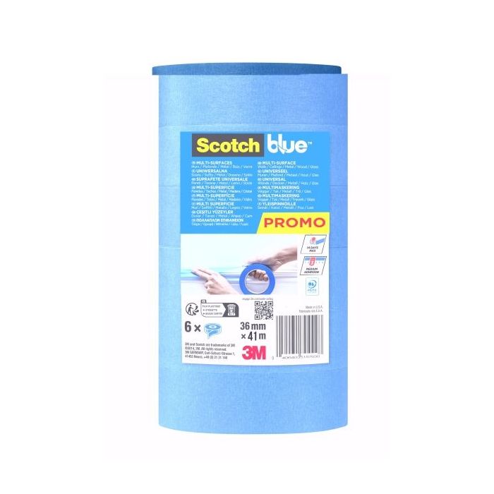 Scotchblue Pack de 6 Cintas de Enmascarar - 36mm x 41m - 100% PEFC - Multisuperficie - Color Azul