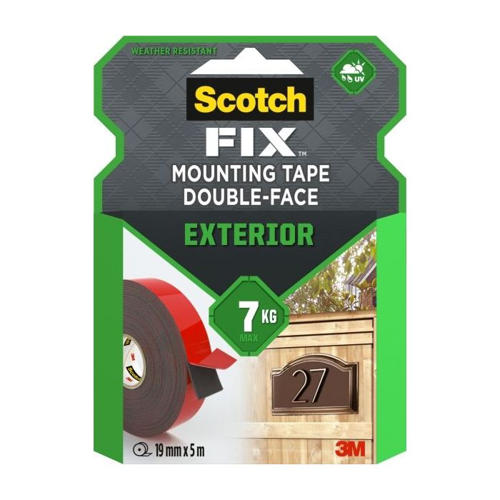 Scotch-Fix Cinta de Montaje de Doble Cara para Exteriores - 19mm x 10m - Color Negro