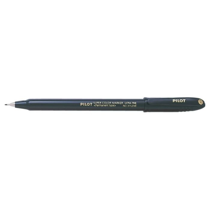 Pilot Super Color Rotulador Permanente Ultra Fino - Punta de Poliacetal 1mm - Libre de Xileno - Color Negro