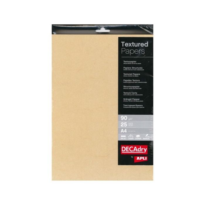 Apli Pack de 25 Hojas de Papel Textura Habana - Ideal para Impresiones Especiales - Compatible con Impresoras Inkjet, Laser y Fo