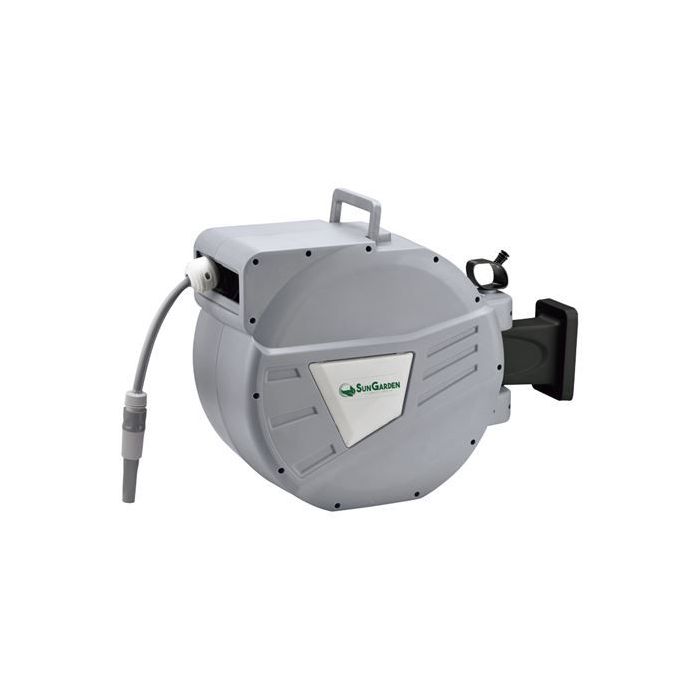 Sungarden SG0166 Manguera 30 Metros - Recogedor Automatico con Guia - Funcion de Retraccion Lenta - Soporte Para Instalacion en