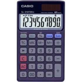 Casio SL-310TER+ Calculadora de Bolsillo - Pantalla LC Extragrande de 10 Digitos - Funcion Conversor de Euros - Color Azul Oscur