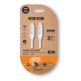 TechOneTech Cable USB-C Macho a USB-C Macho 1m - Recubierto de Nylon Trenzado Blanco