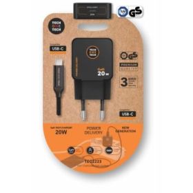 TechOneTech Cargador de Pared Ultrarrápido GaN 20W Negro + Cable USB-C