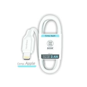 TechOneTech Cable BASIK USB-A Macho a Lightning 1m - Recubierto Nylon Trenzado Blanco