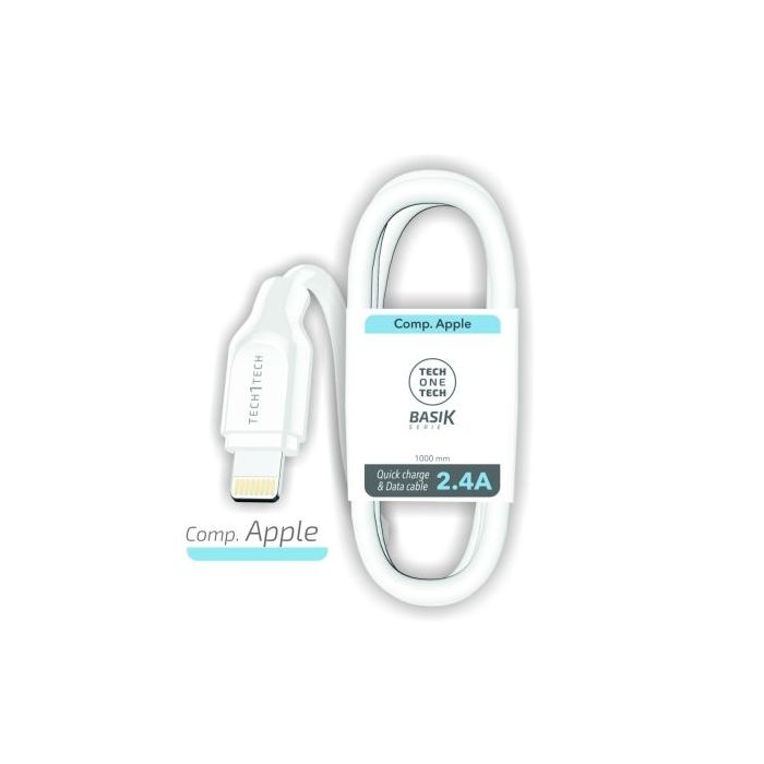 TechOneTech Cable BASIK USB-A Macho a Lightning 1m - Recubierto Nylon Trenzado Blanco