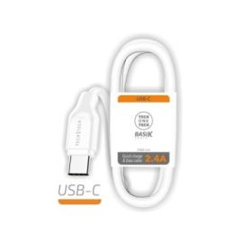 TechOneTech Cable BASIK USB-A Macho a USB-C Macho 1m - Recubierto Nylon Trenzado Blanco