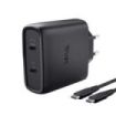 Trust Maxo Cargador de Pared - 65W - GaN - 2xUSB-C - Cable USB-C de 2m - Power Delivery - Plastico Reciclado - 30x63x97mm - Colo