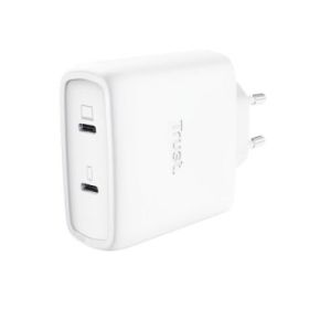 Trust Maxo Cargador de Pared - 65W - GaN - 2xUSB-C - Cable USB-C de 2m - Power Delivery - Plastico Reciclado - 30x63x97mm - Colo