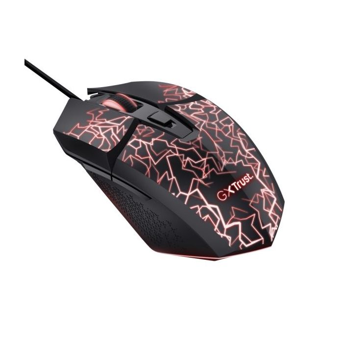 Trust GXT 113 Felox Raton Gaming con 6 Botones - Ajustable hasta 6400dpi - Luz LED RGB - 42x70x131mm - Color Negro