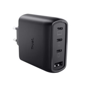 Trust Maxo Cargador de Pared - 65W - GaN - 3xUSB-C - USB-A - Cable USB-C de 2m - Power Delivery - Plastico Reciclado - 30x63x97m
