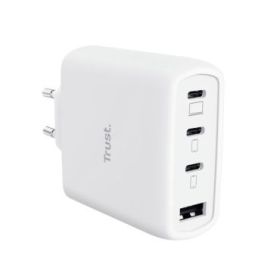 Trust Maxo Cargador de Pared - 65W - GaN - 3xUSB-C - USB-A - Cable USB-C de 2m - Power Delivery - Plastico Reciclado - 30x63x97m