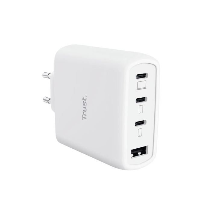 Trust Maxo Cargador de Pared - 65W - GaN - 3xUSB-C - USB-A - Cable USB-C de 2m - Power Delivery - Plastico Reciclado - 30x63x97m