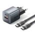 Vention Cargador de Pared - 30W - GaN - Cable de 1m Incluido - USB-C - USB-A - Power Delivery 3.0 - Qualcomm 3.0 - Carga Rapida
