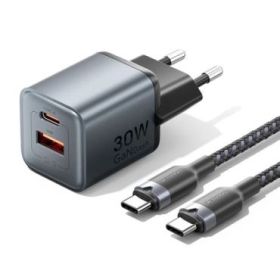 Vention Cargador de Pared - 30W - GaN - Cable de 1m Incluido - USB-C - USB-A - Power Delivery 3.0 - Qualcomm 3.0 - Carga Rapida