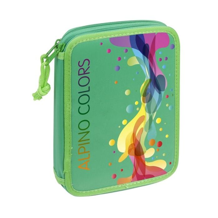 Alpino Colors Estuche de 2 Pisos con Goma de Borrar, Sacapuntas, Lapiz, Boligrafos Azul y Rojo, Reglas, Compas, Tijeras, 12 Lapi