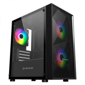 Unykach MIR B200 Caja Gaming Micro ATX, Mini ITX - Lateral de Vidrio Templado - 3.5 , 2.5  - USB-A 2.0, 3.0 y Audio - 3 Ventilad