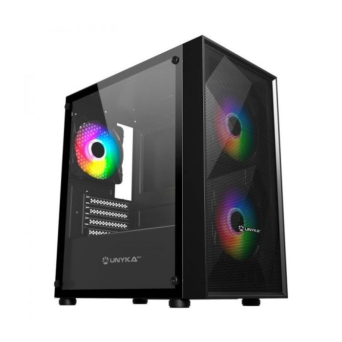 Unykach MIR B200 Caja Gaming Micro ATX, Mini ITX - Lateral de Vidrio Templado - 3.5 , 2.5  - USB-A 2.0, 3.0 y Audio - 3 Ventilad