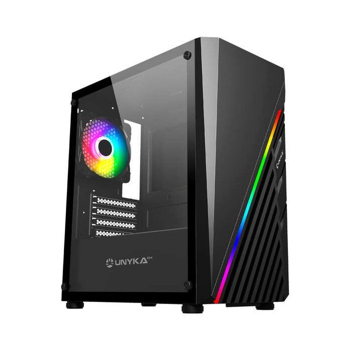 Unykach Mini Glayze Caja Micro-ATX - Iluminacion ARGB - Lateral Cristal Templado - USB-A 2.0/3.0 y Audio - 1 Ventilador 120mm RG