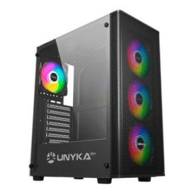 Unykach MIR 100 Caja Gaming ATX, Micro ATX, ITX - Lateral de Vidrio Templado - USB-A 2.0, 3.0 y Audio - 4 Ventiladores 120mm ARG