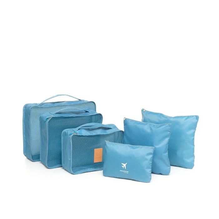 Innovagoods Luggan Pack de 6 Bolsas Organizadoras para Maletas - Resistente al Agua - Cremallera - Varios Formatos - Color Azul
