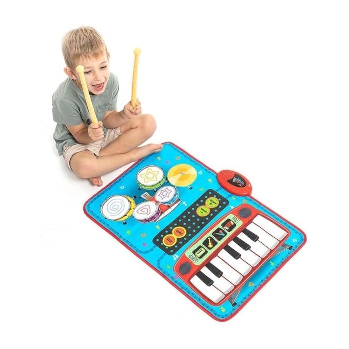 Innovagoods Beats'n'Tunes Tapete Musical 2 en 1 - Teclado con 4 Instrumentos - Bateria con Tambores y Platillos - Antideslizante