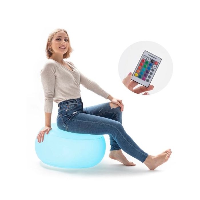 Innovagoods Pulight Asiento Hinchable - Luz LED Multicolor - Soporta hasta 100kg - Mando a Distancia - Incluye Hinchador - IP68